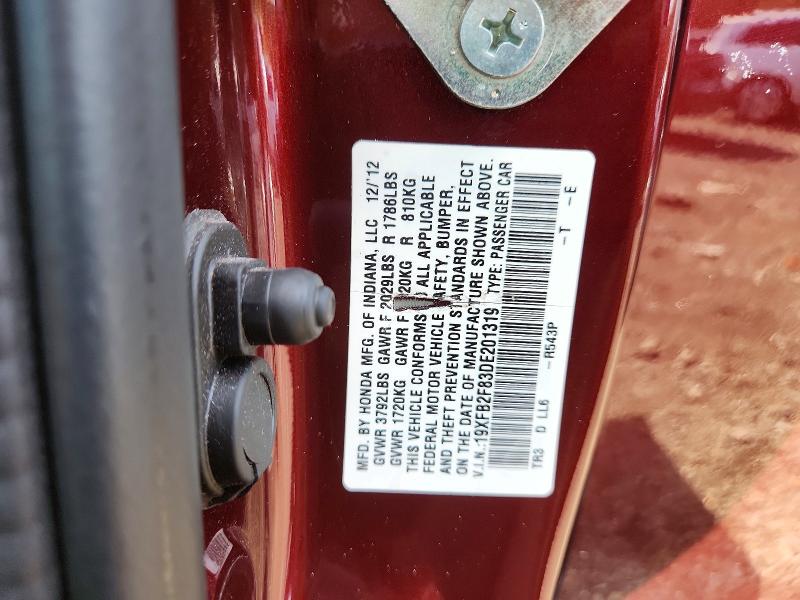 Продажа на аукционе авто 2013 Honda Civic, vin: 19XFB2F83DE201319, номер лота: 62261766