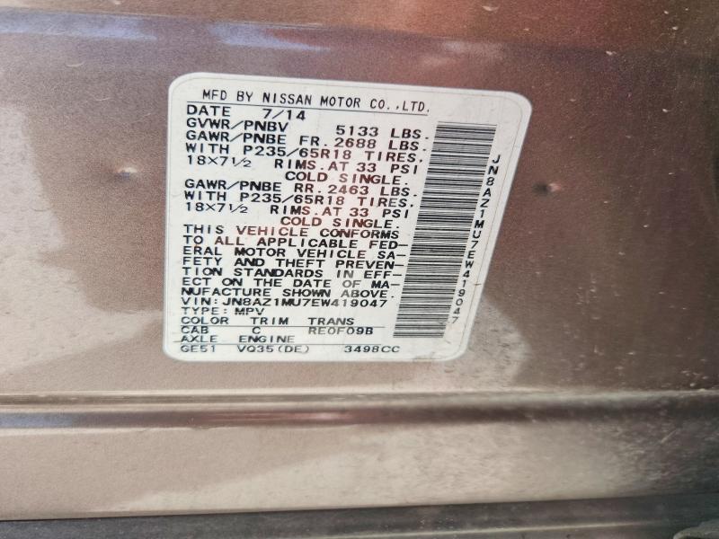 Aukcja sprzedaży 2014 Nissan Murano, vin: JN8AZ1MU7EW419047, numer aukcji: 61728396