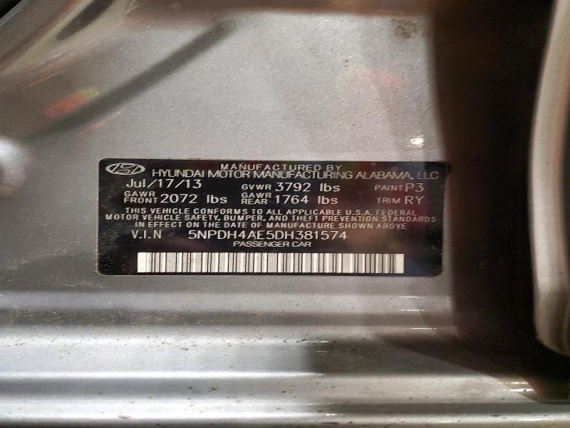 62111756 :رقم المزاد ، 5NPDH4AE5DH381574 vin ، 2013 Hyundai Elantra مزاد بيع