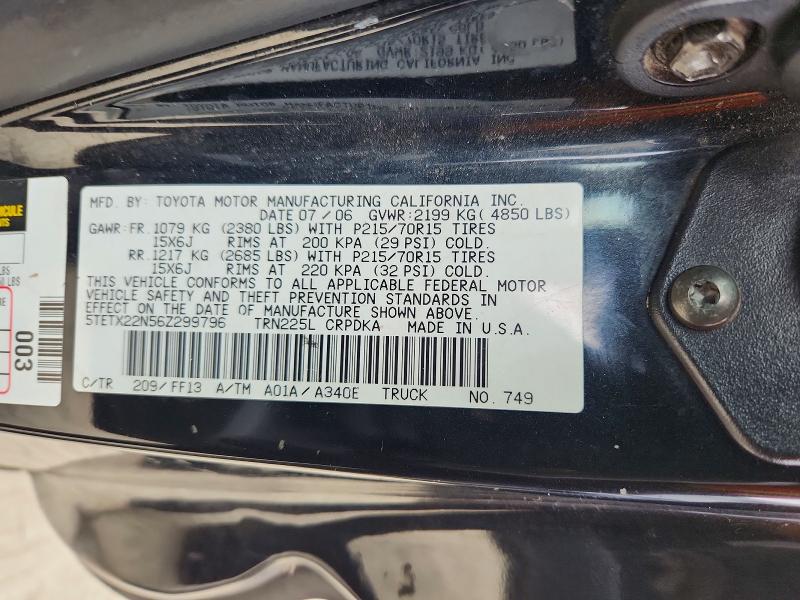 2006 Toyota Tacoma მანქანა იყიდება აუქციონზე, vin: 5TETX22N56Z299796, აუქციონის ნომერი: 60949446