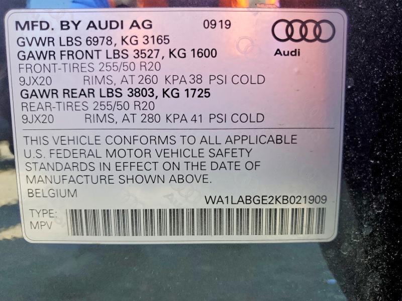 Aukcja sprzedaży 2019 Audi E-tron, vin: WA1LABGE2KB021909, numer aukcji: 63364736