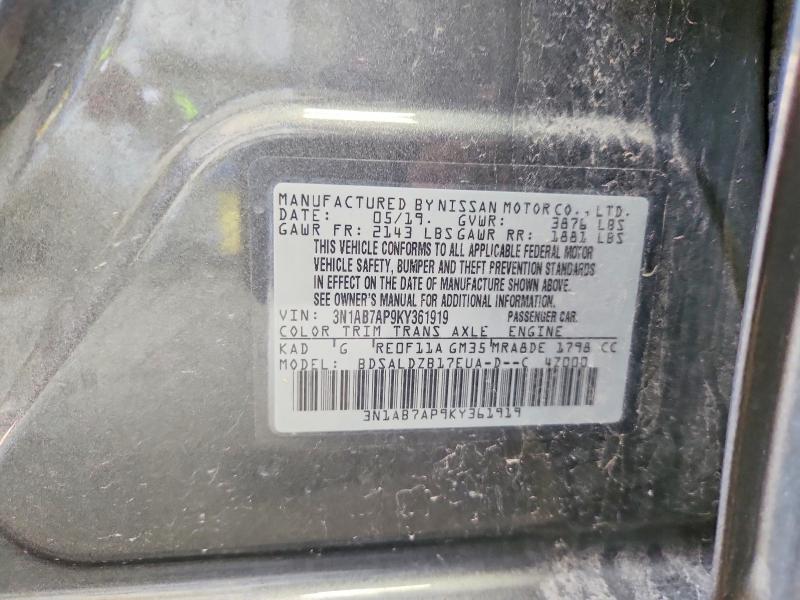 2019 Nissan Sentra მანქანა იყიდება აუქციონზე, vin: 3N1AB7AP9KY361919, აუქციონის ნომერი: 61645766