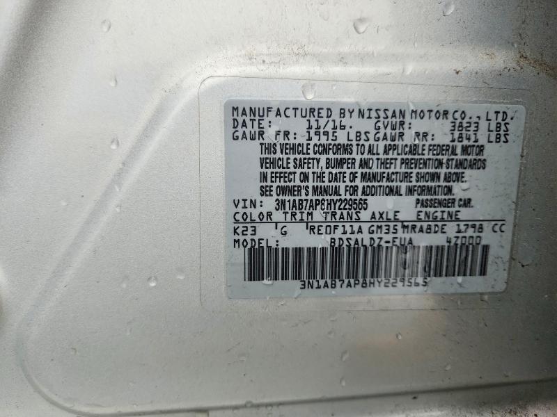 Продаж на аукціоні авто 2017 Nissan Sentra, vin: 3N1AB7AP8HY229565, номер лоту: 59553726