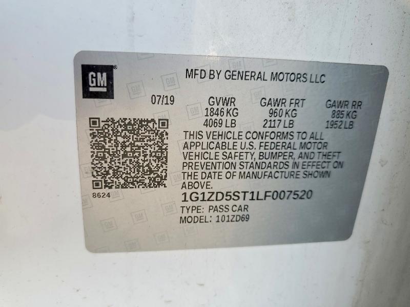 61110566 :رقم المزاد ، 1G1ZD5ST1LF007520 vin ، 2020 Chevrolet Malibu مزاد بيع