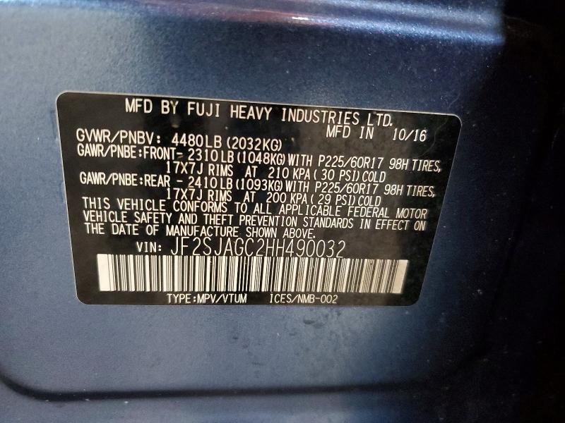 Продаж на аукціоні авто 2017 Subaru Forester, vin: JF2SJAGC2HH490032, номер лоту: 62341186