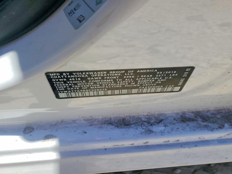 2016 Volkswagen Passat მანქანა იყიდება აუქციონზე, vin: 1VWAT7A36GC038075, აუქციონის ნომერი: 61085186