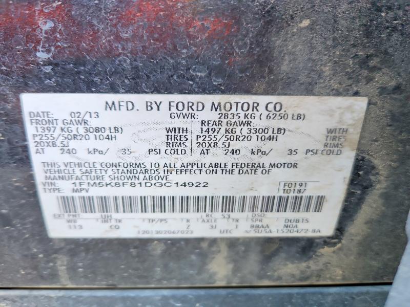 Продаж на аукціоні авто 2013 Ford Explorer, vin: 1FM5K8F81DGC14922, номер лоту: 61122066