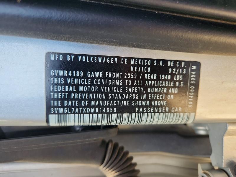 2013 Volkswagen Beetle მანქანა იყიდება აუქციონზე, vin: 3VW6L7ATXDM814658, აუქციონის ნომერი: 63228116