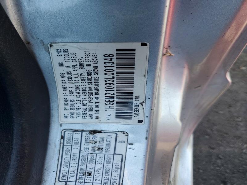 2003 Honda Civic მანქანა იყიდება აუქციონზე, vin: 1HGEM21093L001348, აუქციონის ნომერი: 62140846