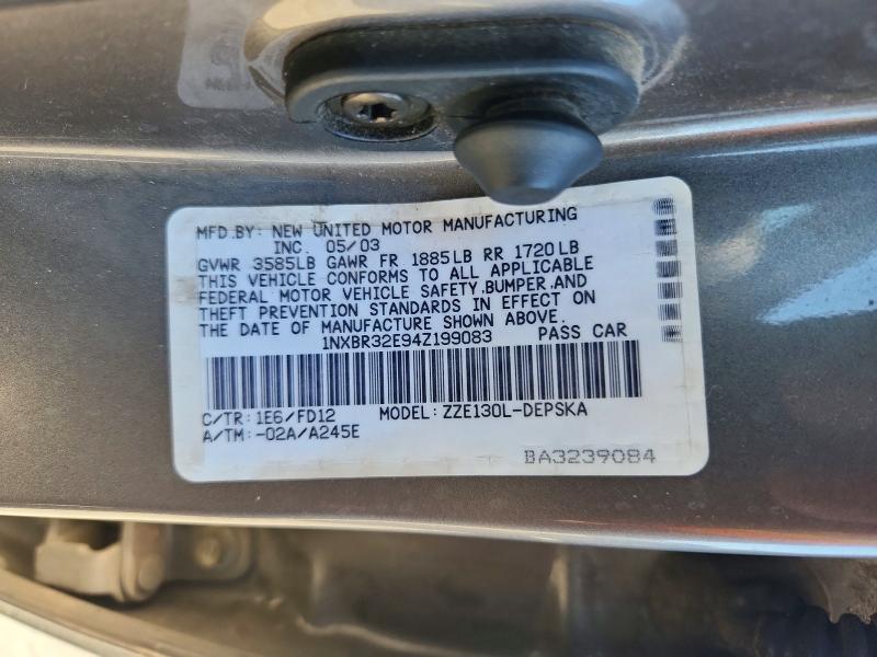 62437906 :رقم المزاد ، 1NXBR32E94Z199083 vin ، 2004 Toyota Corolla مزاد بيع
