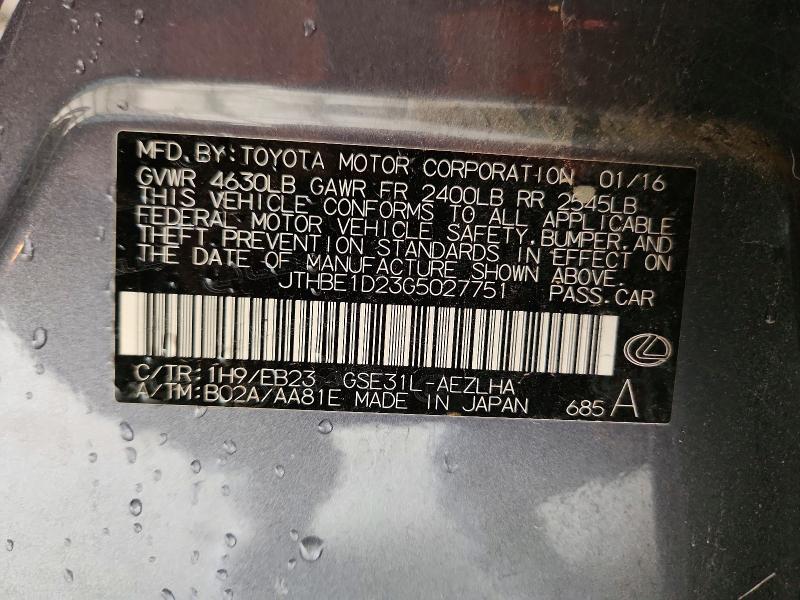 2016 Lexus Is მანქანა იყიდება აუქციონზე, vin: JTHBE1D23G5027751, აუქციონის ნომერი: 61773636