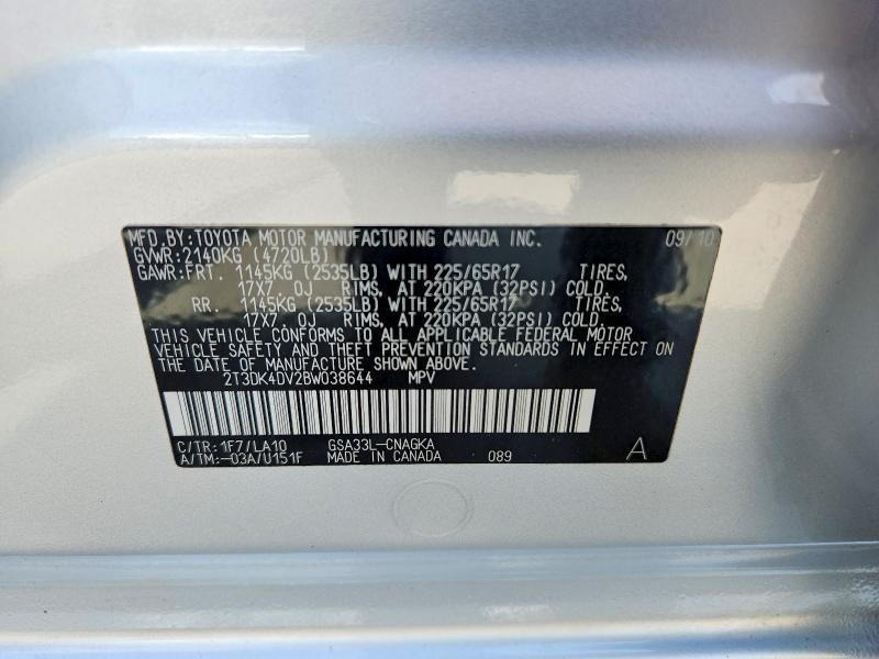 Продажа на аукционе авто 2011 Toyota Rav4, vin: 2T3DK4DV2BW038644, номер лота: 63004686
