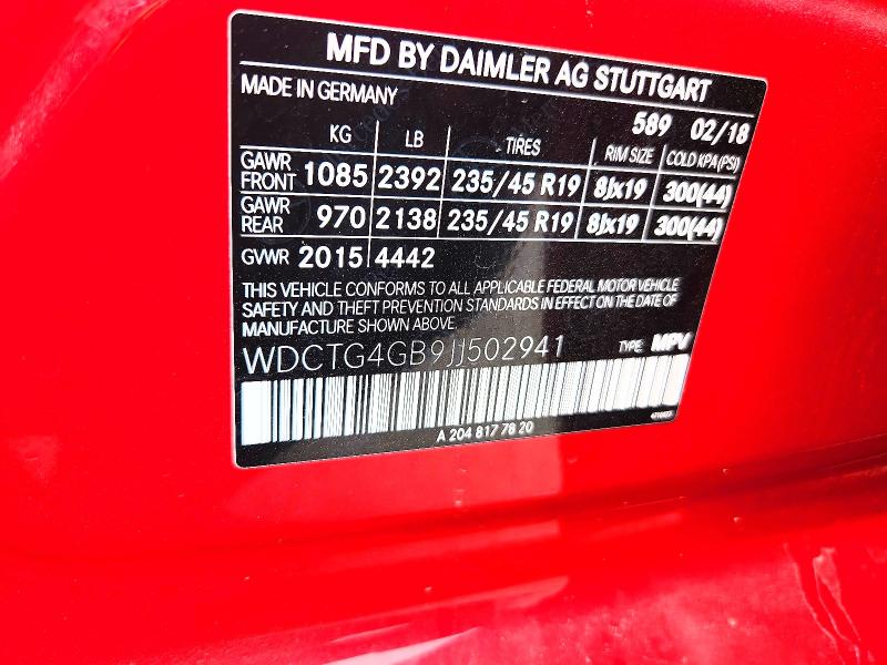 62417676 :رقم المزاد ، WDCTG4GB9JJ502941 vin ، 2018 Mercedes-benz Gla مزاد بيع