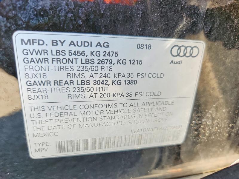 2018 Audi Q5 მანქანა იყიდება აუქციონზე, vin: WA1BNAFY8J2229491, აუქციონის ნომერი: 61136766