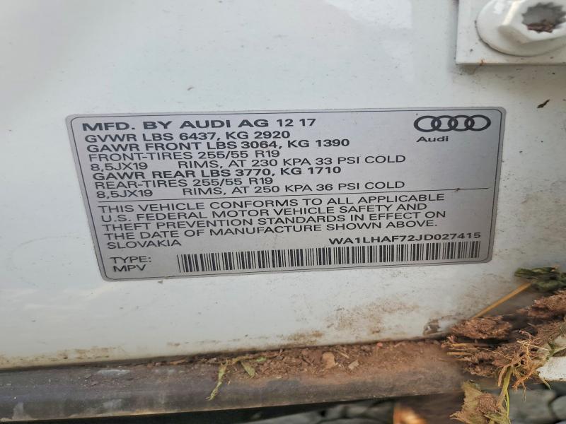 Aukcja sprzedaży 2018 Audi Q7, vin: WA1LHAF72JD027415, numer aukcji: 59614696