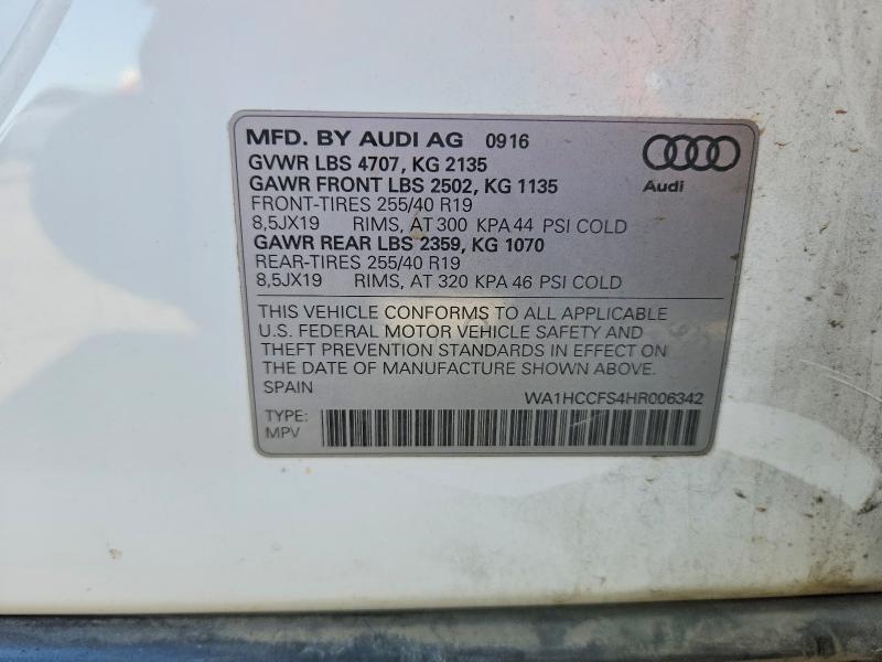 2017 Audi Q3 მანქანა იყიდება აუქციონზე, vin: WA1HCCFS4HR006342, აუქციონის ნომერი: 62900286
