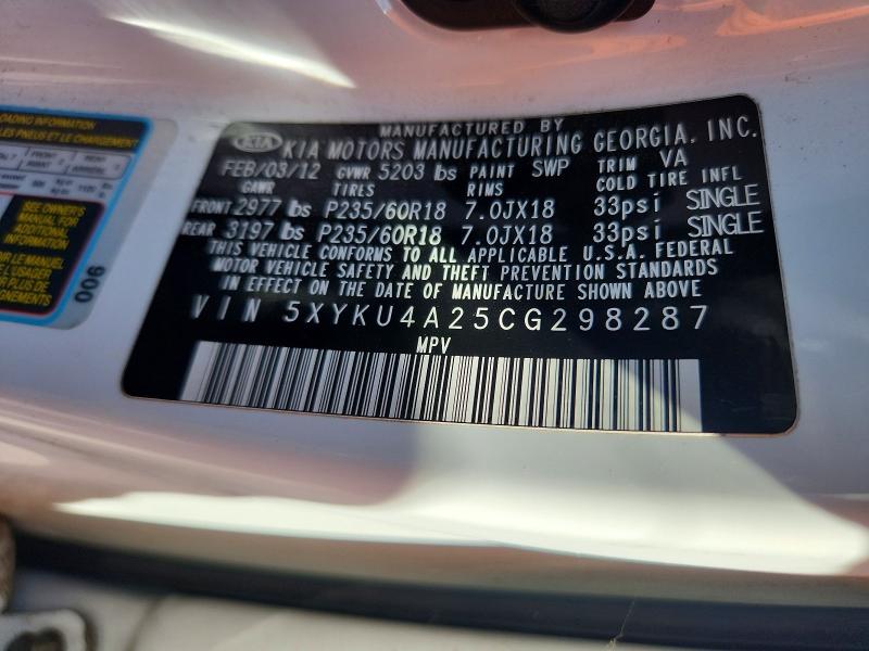 Aukcja sprzedaży 2012 Kia Sorento, vin: 5XYKU4A25CG298287, numer aukcji: 59995306