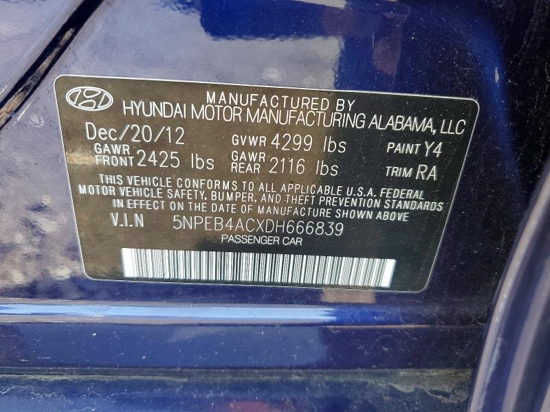 Aukcja sprzedaży 2013 Hyundai Sonata, vin: 5NPEB4ACXDH666839, numer aukcji: 61503256