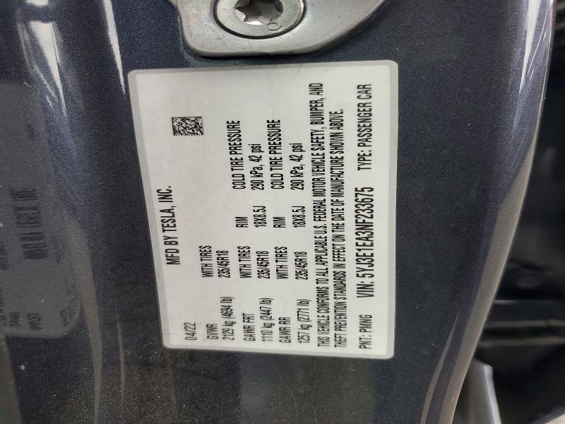 Продажа на аукционе авто 2022 Tesla Model 3, vin: 5YJ3E1EA3NF233675, номер лота: 61046436