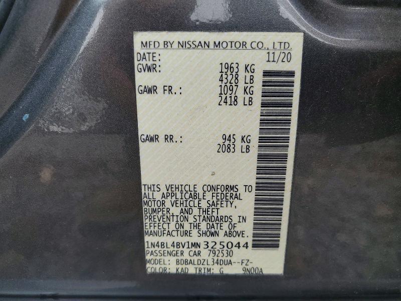 Aukcja sprzedaży 2021 Nissan Altima, vin: 1N4BL4BV1MN325044, numer aukcji: 62809866