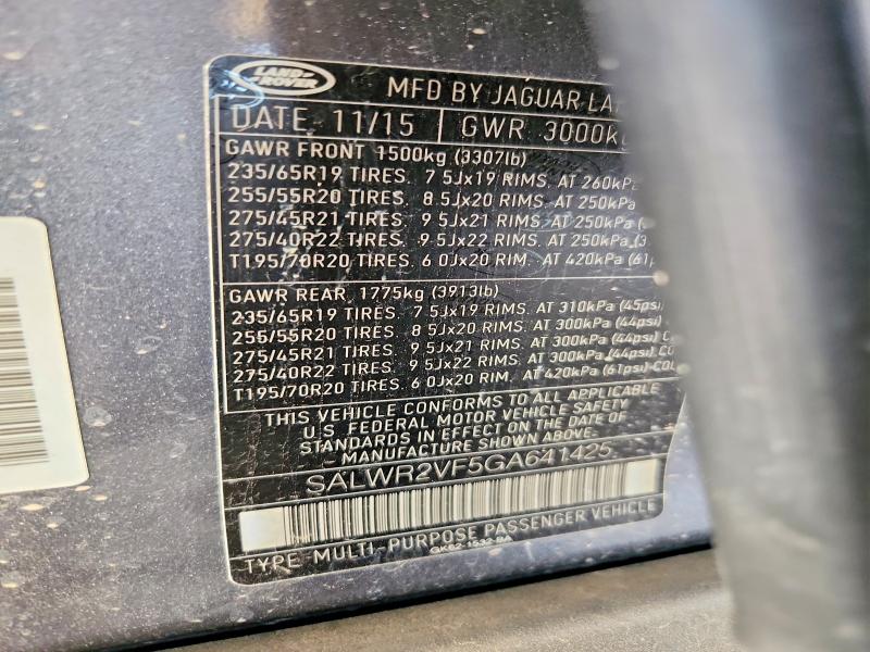 Продажа на аукционе авто 2016 Land Rover Range Rover Sport, vin: SALWR2VF5GA641425, номер лота: 59203326
