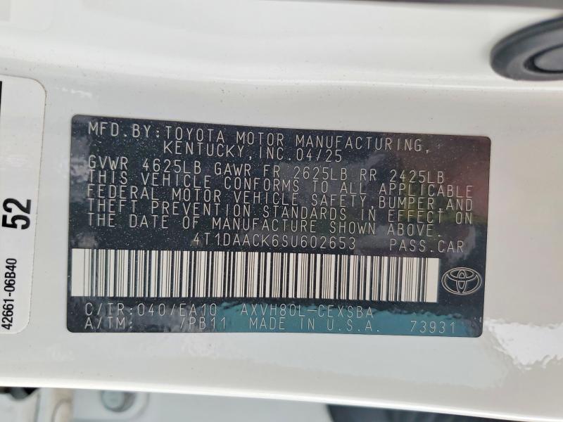 2025 Toyota Camry მანქანა იყიდება აუქციონზე, vin: 4T1DAACK6SU602653, აუქციონის ნომერი: 60384606