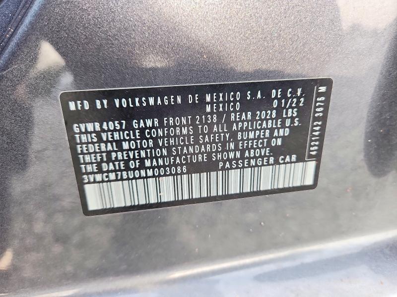 Aukcja sprzedaży 2022 Volkswagen Jetta, vin: 3VWCM7BU0NM003086, numer aukcji: 63404096