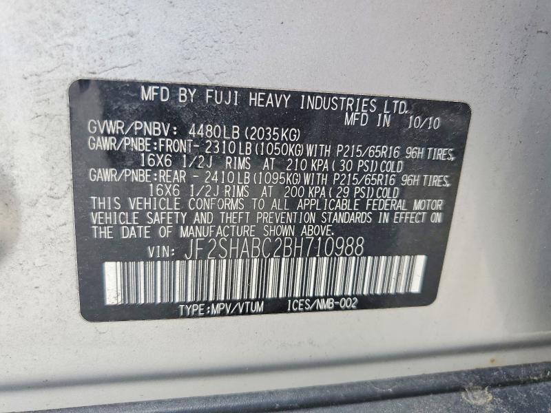 Продаж на аукціоні авто 2011 Subaru Forester, vin: JF2SHABC2BH710988, номер лоту: 59861256