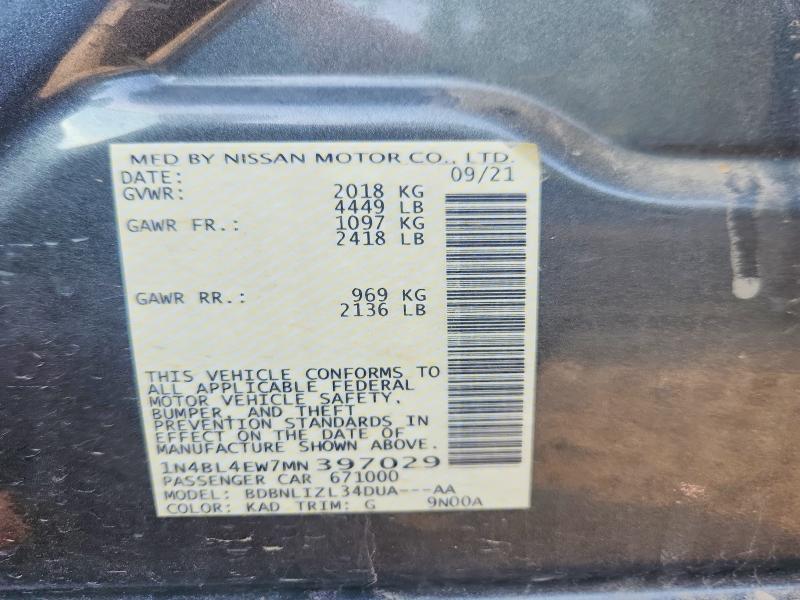 Продаж на аукціоні авто 2021 Nissan Altima, vin: 1N4BL4EW7MN397029, номер лоту: 59303256