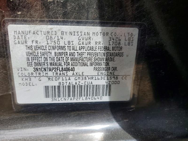 Продажа на аукционе авто 2015 Nissan Versa, vin: 3N1CN7AP2FL840640, номер лота: 61811916
