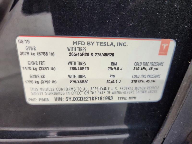 Aukcja sprzedaży 2019 Tesla Model X, vin: 5YJXCDE21KF181993, numer aukcji: 59401586