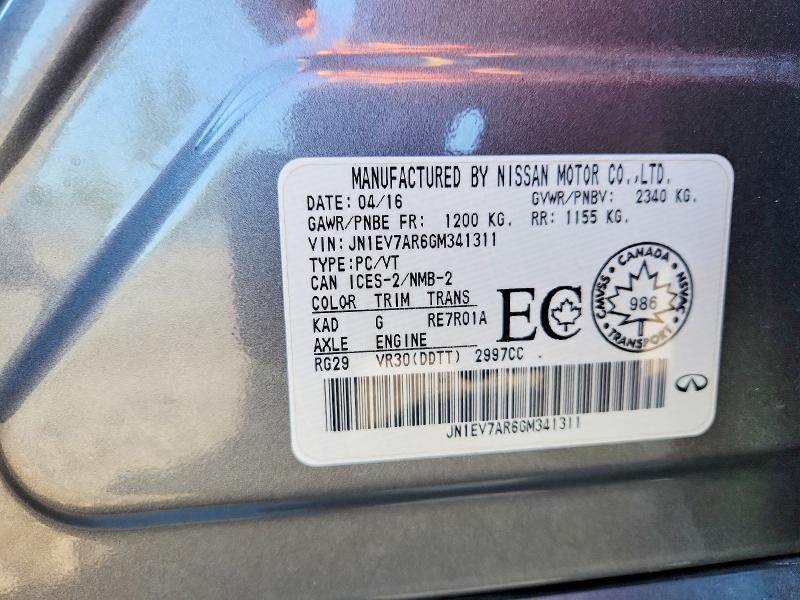 Aukcja sprzedaży 2016 Infiniti Q50, vin: JNEV7AR6GM341311, numer aukcji: 60780636