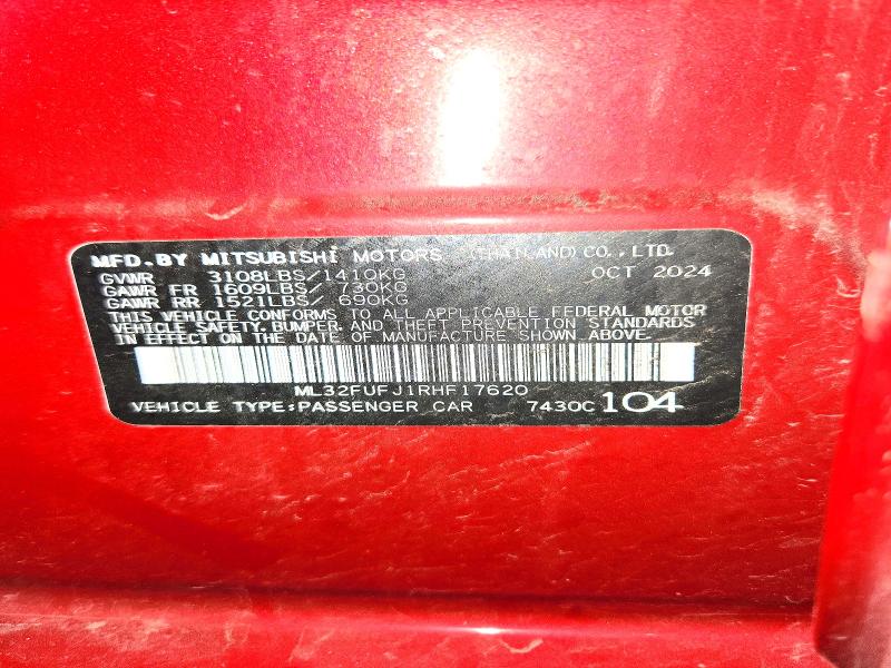 Aukcja sprzedaży 2024 Mitsubishi Mirage, vin: ML32FUFJ1RHF17620, numer aukcji: 62152956