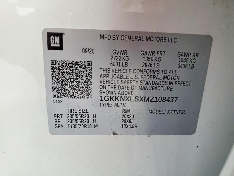Aukcja sprzedaży 2021 Gmc Acadia, vin: 1GKKNXLSXMZ108437, numer aukcji: 62423356