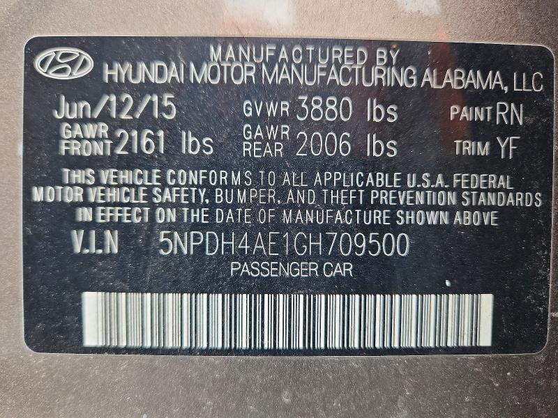 Aukcja sprzedaży 2016 Hyundai Elantra, vin: 5NPDH4AE1GH709500, numer aukcji: 56294956
