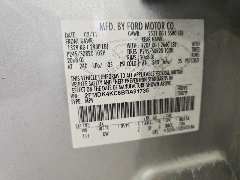 62903426 :رقم المزاد ، 2FMDK4KC6BBA91735 vin ، 2011 Ford Edge مزاد بيع
