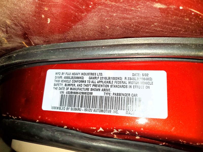 2002 Subaru Legacy მანქანა იყიდება აუქციონზე, vin: 4S3BH686426665268, აუქციონის ნომერი: 60159706