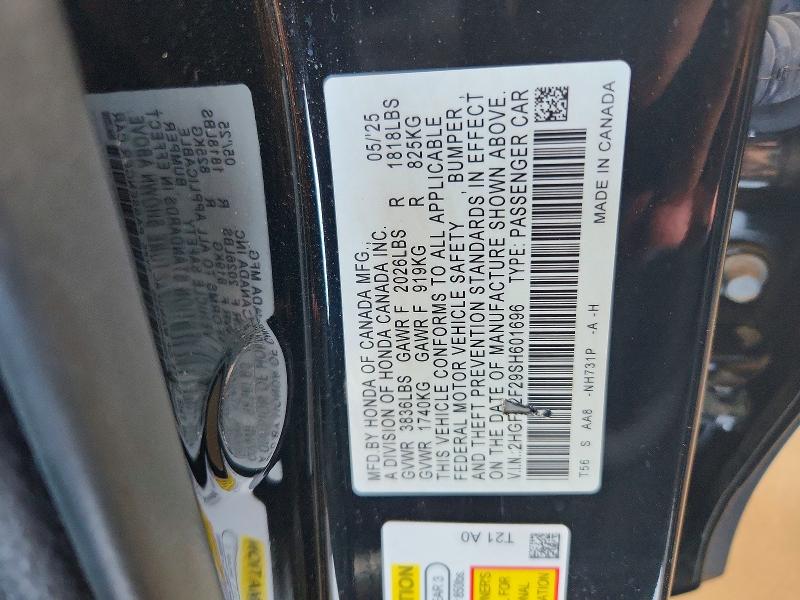 61212786 :رقم المزاد ، 2HGFE2F29SH601696 vin ، 2025 Honda Civic مزاد بيع