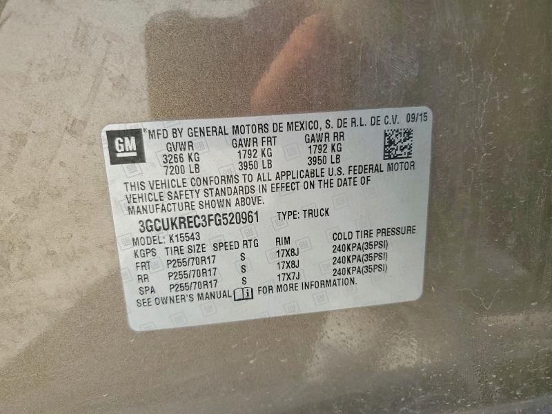 Продаж на аукціоні авто 2015 Chevrolet Silverado, vin: 3GCUKREC3FG520961, номер лоту: 59869576