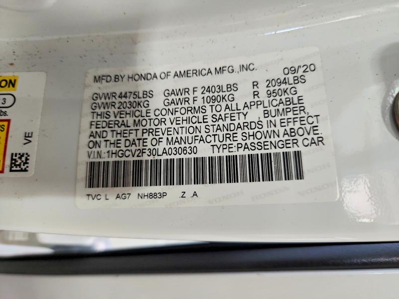 Продажа на аукционе авто 2020 Honda Accord, vin: 1HGCV2F30LA030630, номер лота: 59678286