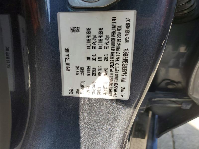 59303636 :رقم المزاد ، 5YJ3E1EC9NF299214 vin ، 2022 Tesla Model 3 مزاد بيع