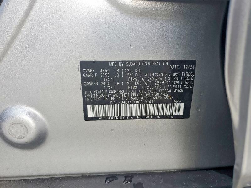 60958156 :رقم المزاد ، 4S4BTAFC0S3191942 vin ، 2025 Subaru Outback مزاد بيع