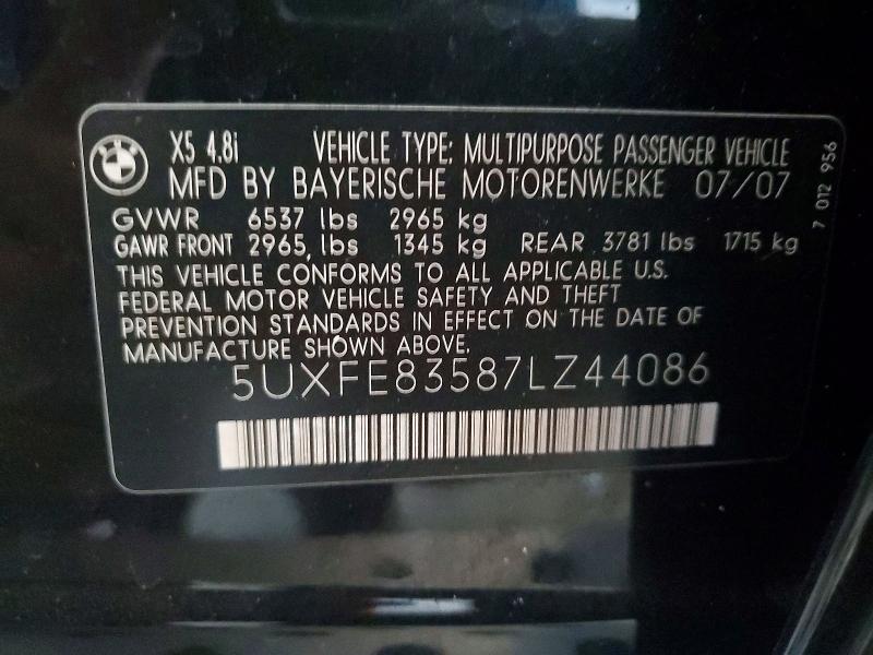 Aukcja sprzedaży 2007 Bmw X5, vin: 5UXFE83587LZ44086, numer aukcji: 60753846