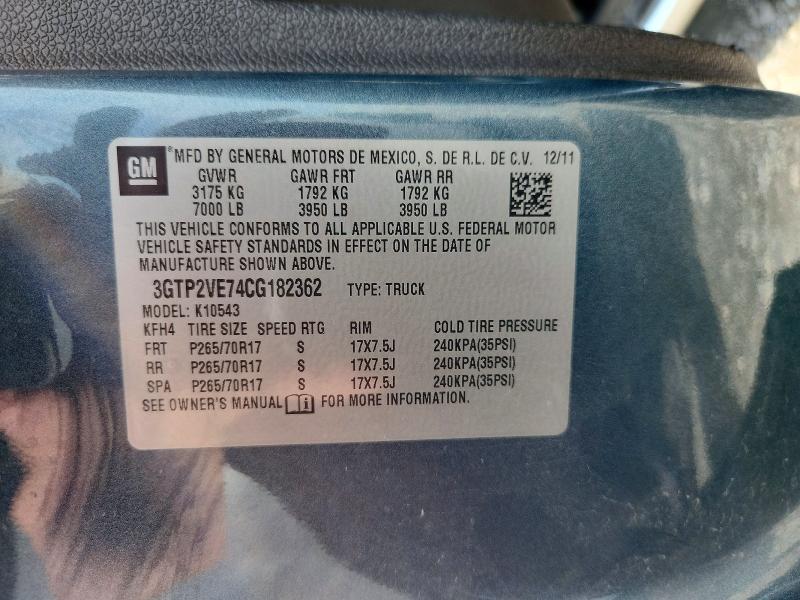 Aukcja sprzedaży 2012 Gmc Sierra, vin: 3GTP2VE74CG182362, numer aukcji: 60158996