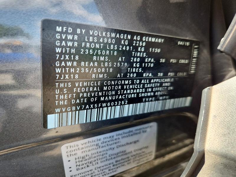 Продажа на аукционе авто 2015 Volkswagen Tiguan, vin: WVGBV7AX5FW603252, номер лота: 63012306