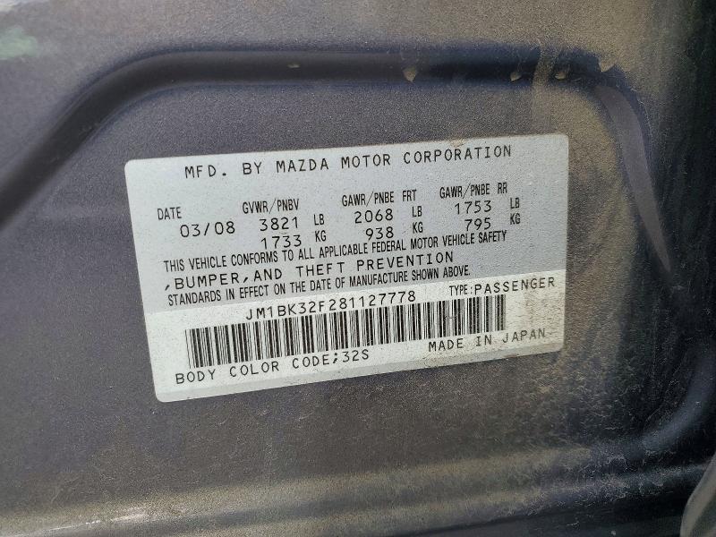 58283586 :رقم المزاد ، JM1BK32F281127778 vin ، 2008 Mazda 3 مزاد بيع
