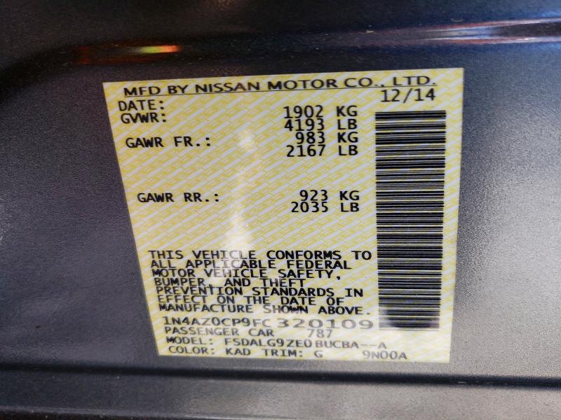 59905016 :رقم المزاد ، 1N4AZ0CP9FC320109 vin ، 2015 Nissan Leaf مزاد بيع