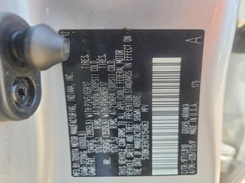 60457546 :رقم المزاد ، 5TDBK3EH7CS154063 vin ، 2012 Toyota Highlander مزاد بيع
