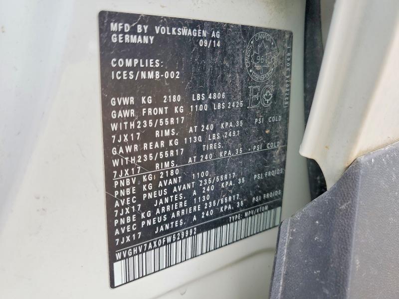 59313476 :رقم المزاد ، WVGHV7AX0FW529992 vin ، 2015 Volkswagen Tiguan مزاد بيع