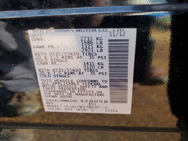 61617036 :رقم المزاد ، 5N1AL0MN1DC328058 vin ، 2013 Infiniti Jx35 مزاد بيع